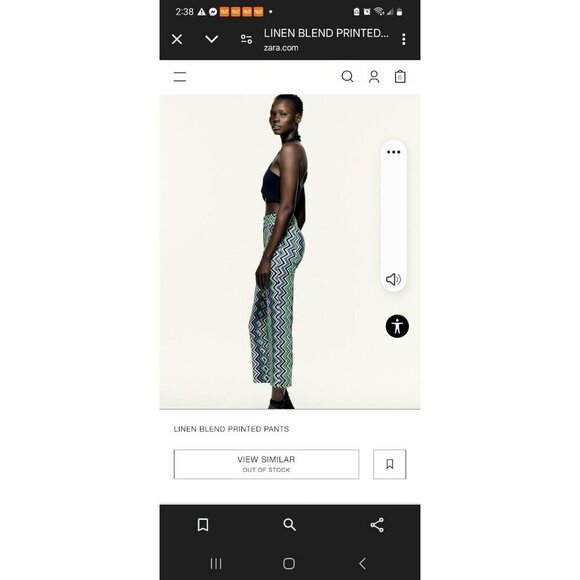 Zara Flare Wide Leg Pants Linen Blend Large Blue Green Printed Retro 3234 787 - Picture 3 of 6